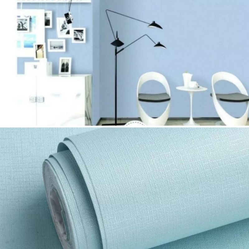 Wallpaper Dinding Wallpaper Sticker Dinding Warna Biru Muda Polos Bertekstur Pastel Cantik Elegan Gr