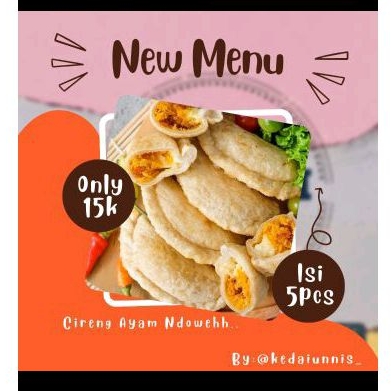 

Frozen food Cireng Ayam Ndoweh isi 6pcs , by:kedaiunnis.