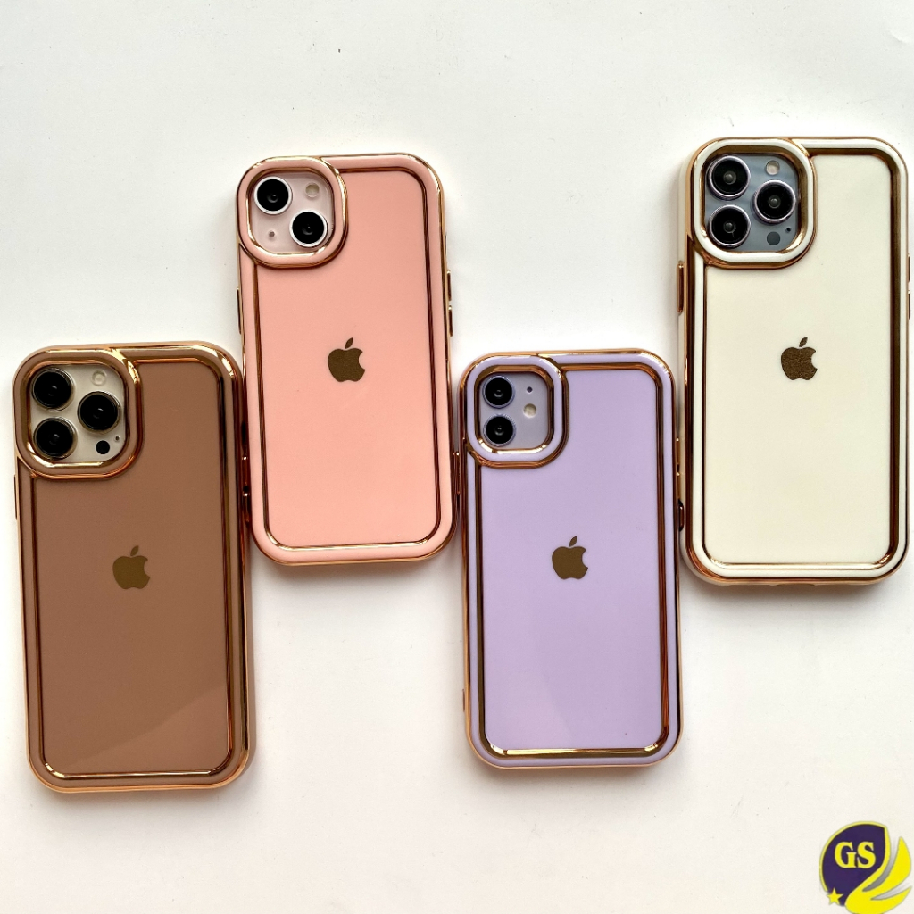 (2) Soft Case Silicone Luxury Golden Plating for iPhone 13 14 PRO MAX 14 PLUS