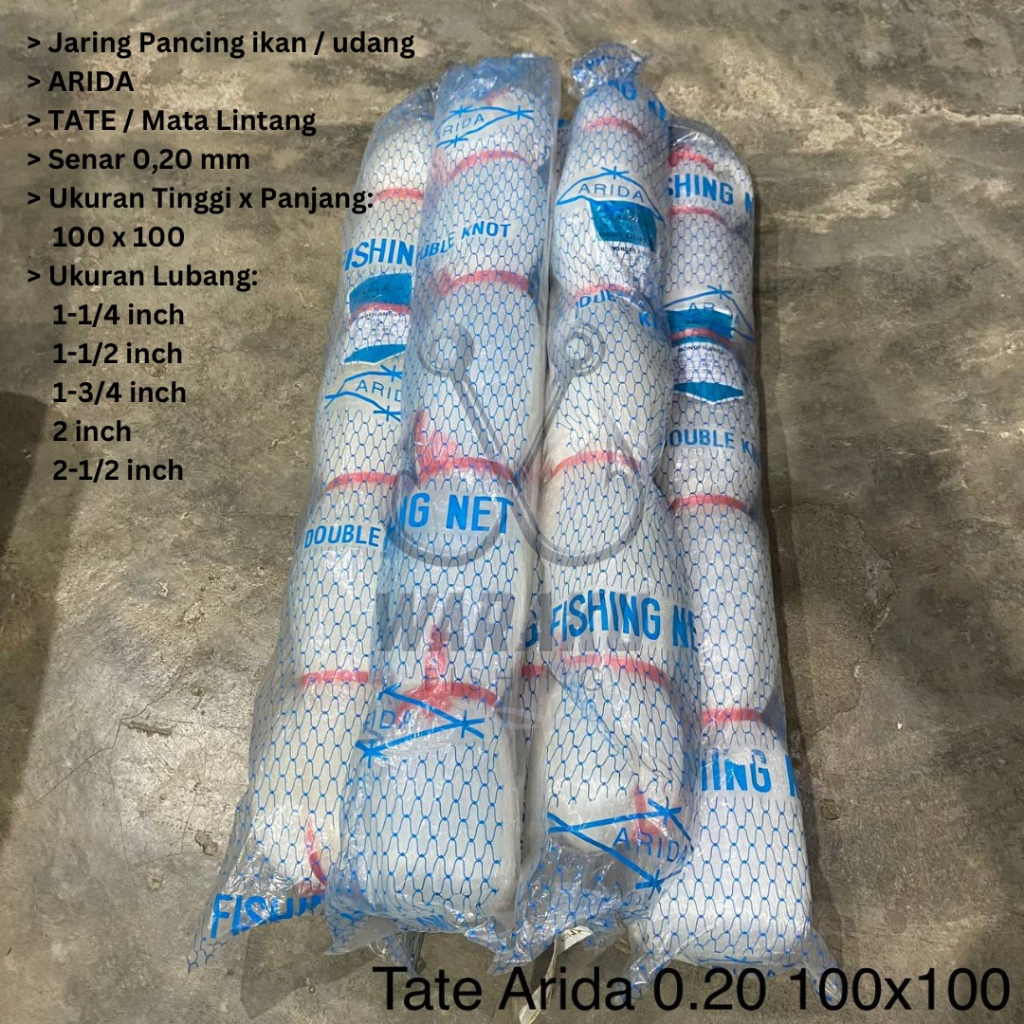 Pukat Ikan / Jaring ikan tate ARIDA 0.20 100x100 (Ukuran Tinggal Pilih) ASLI 100% ORI