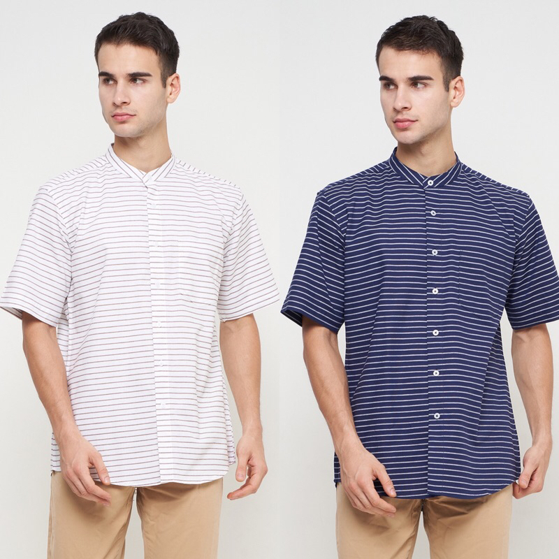 Kemeja Pria Lengan Pendek Kerah Shanghai Oxford Premium Garis | Matt Oscar