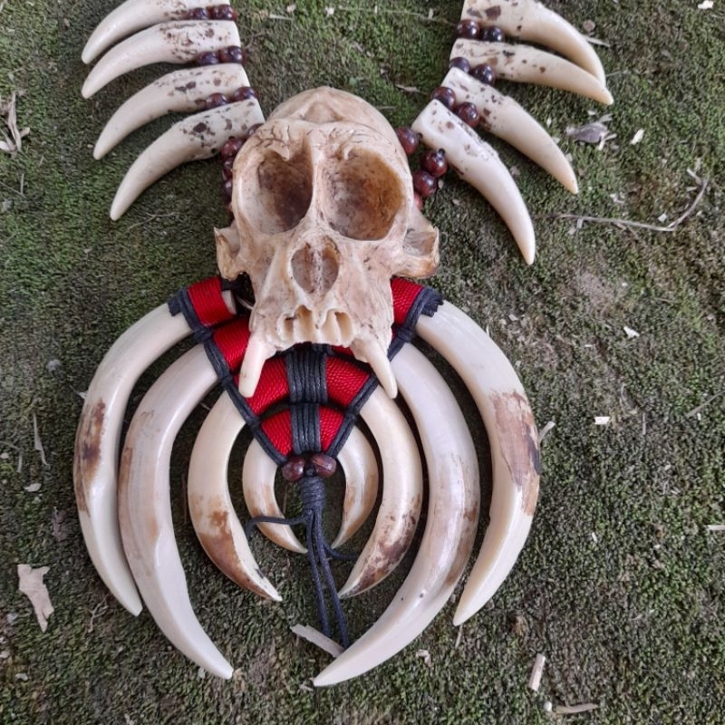 ACC Kalung Etnik Dayak Kalimantan Motif Tengkorak Kepala Monyet Variasi Taring Kalung Etnik Pria