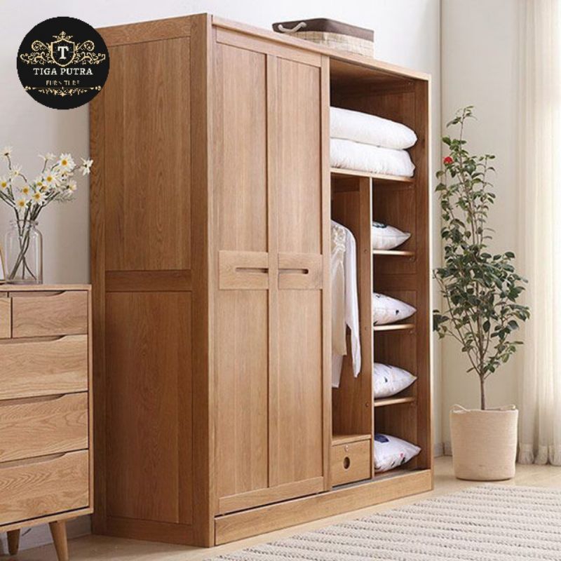 lemari pintu 2 sliding kayu jati minimalis