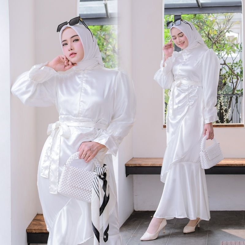 778 Gamis Titanium Sutra Organza Kerah Shanghai Resleting jepang depan Busui Friendly