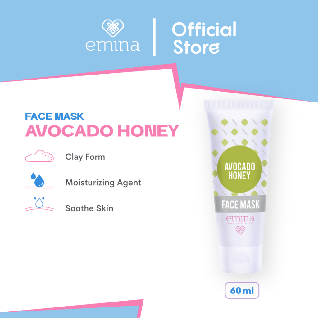 EMINA Face Mask Indonesia / Masker Wajah 60ml / Green Tea Latte Grape Seed Olive Cranberry Juice Avocado Honey / Peel Off Clay Moisturizing Agent Sebum Control / Antioxidant From Vit E / Soothe Skin / Skincare Facial Care Treatment Perawatan Kulit Series