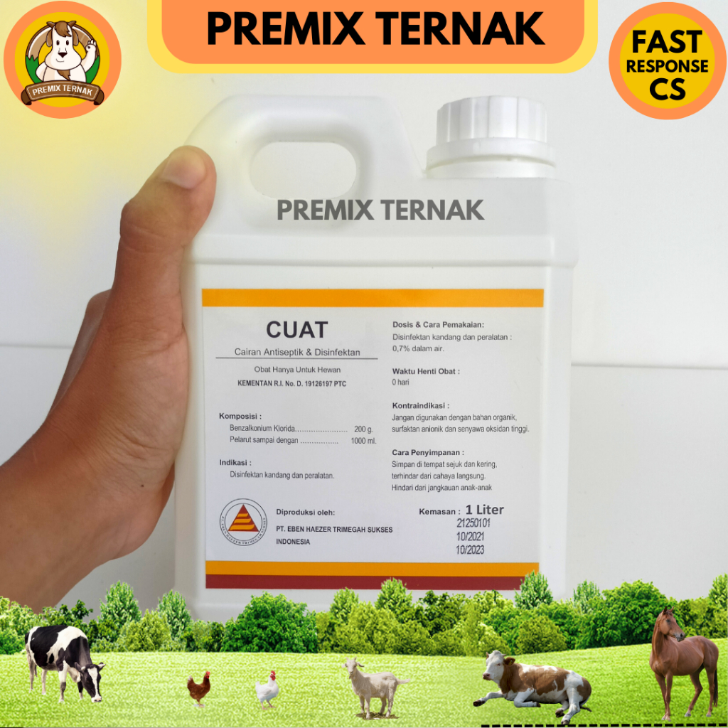 CUAT 1 LITER - Desinfektan dan antiseptik kandang dan peralatan kandang - Konsentrasi 2x destan