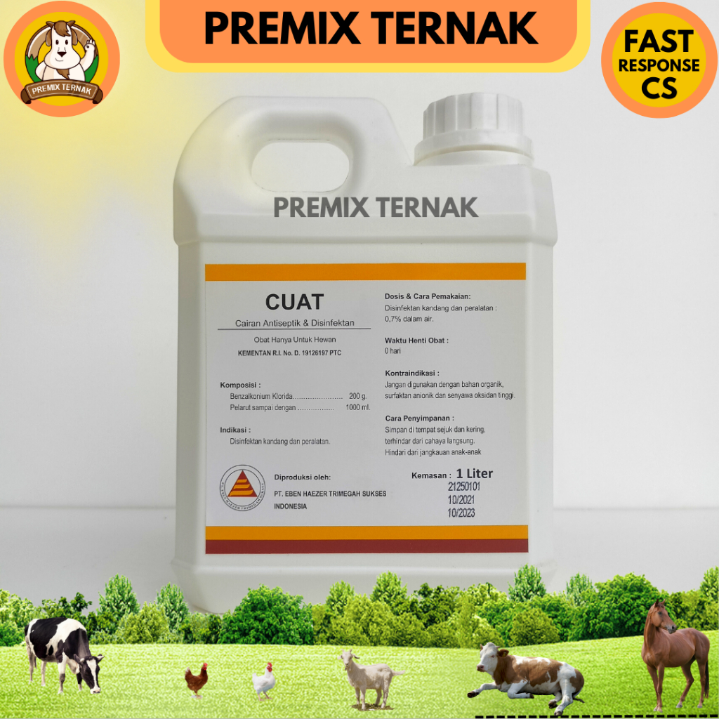 CUAT 1 LITER - Desinfektan dan antiseptik kandang dan peralatan kandang - Konsentrasi 2x destan