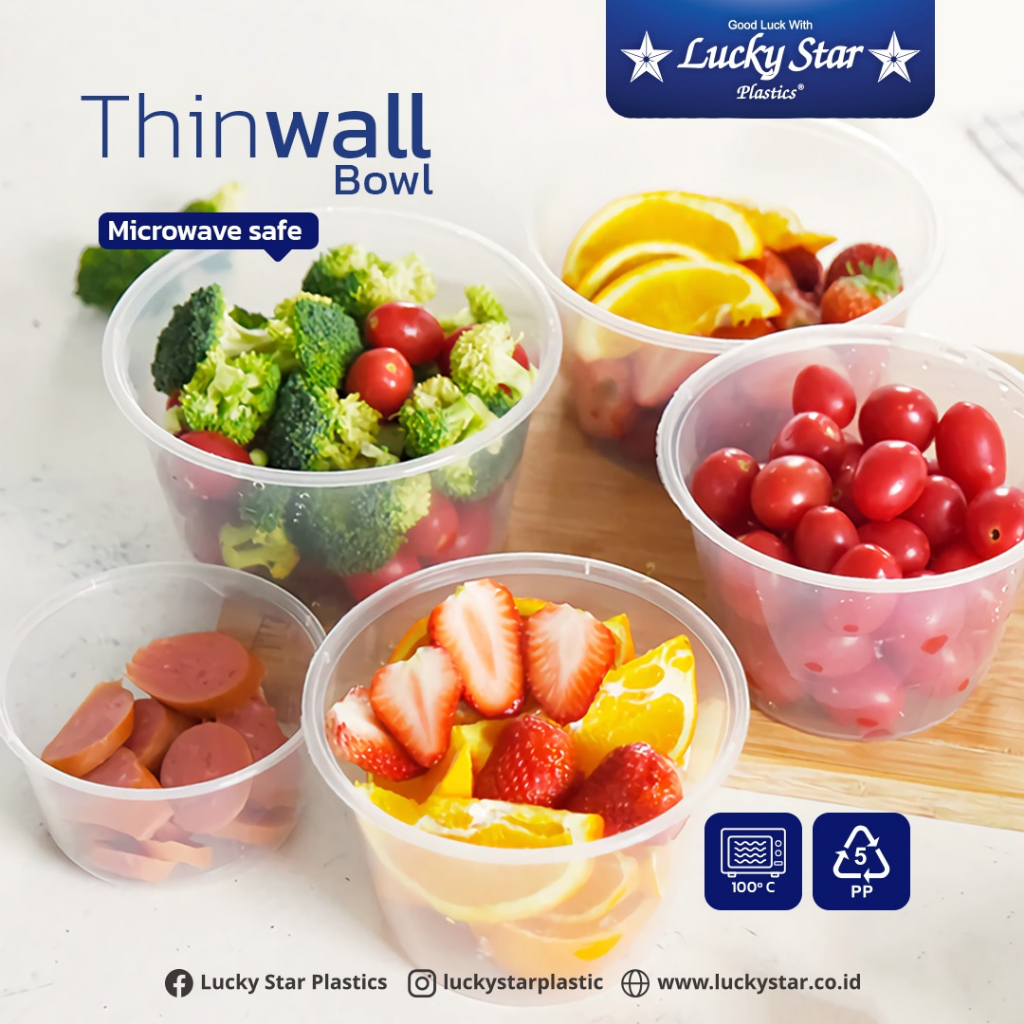 Kotak makan plastik/ thinwall bowl / thinwall bulat / 400ml 450ml 750ml / Lucky Star