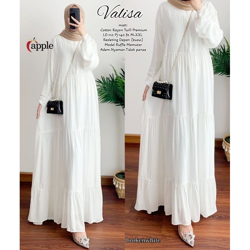 Valisa Basic Midi Dress Maxy Gamis Polos Hitam Putih Susun Rempel Katun Rayon Twil Ld 110 Jumbo Fit 