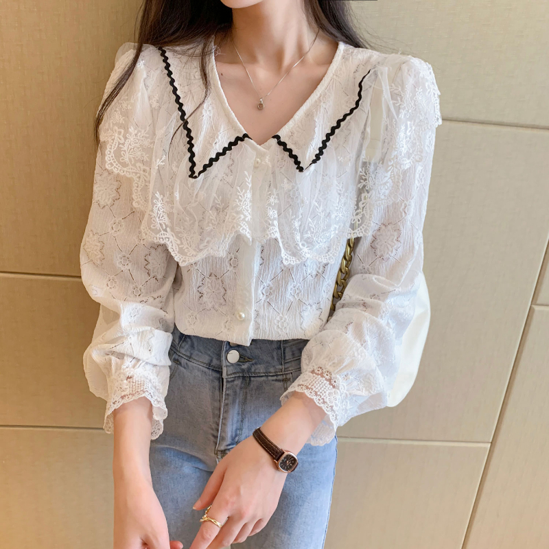 yikoo-Kemeja korea blouse renda temperamen shirt atasan wanita