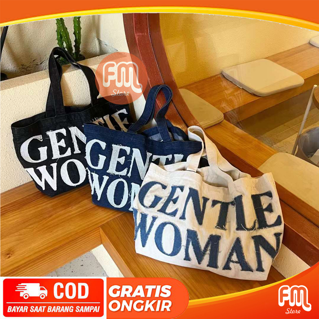 NEW Tote Bag Wanita Gentle Woman Denim Canvas Rip Large / Totebag Import