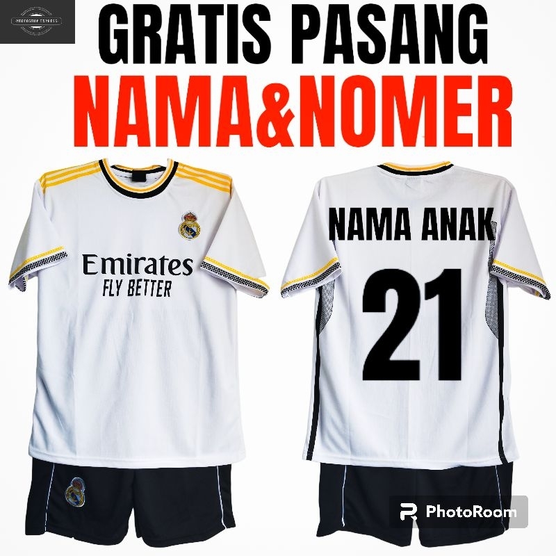 setelan Jersey REAL -MADRID /SETELAN JERSEY BOLA INGGRIS /BAHAN DRYFIT UNTUK ANAK UMUR 1-12 thn