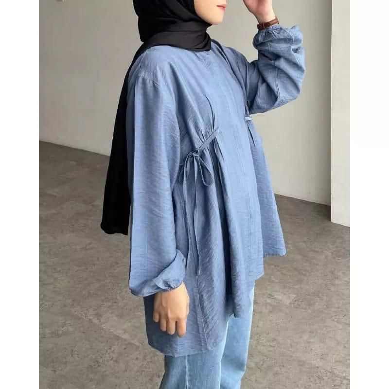 BLOUSE ALYA POLO LINEN TALI PINGGANG