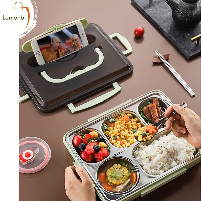 Lengkap Dengan Tas dan Alat Makan! Lunch Box Kotak Makan Kotak Bekal Berkualitas Stainless Steel Tahan Panas dan Anti Tumpah