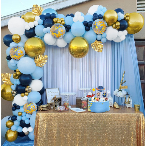 Set Balon Warna Biru Dan Emas Untuk Dekorasi Pesta Ulang Tahun