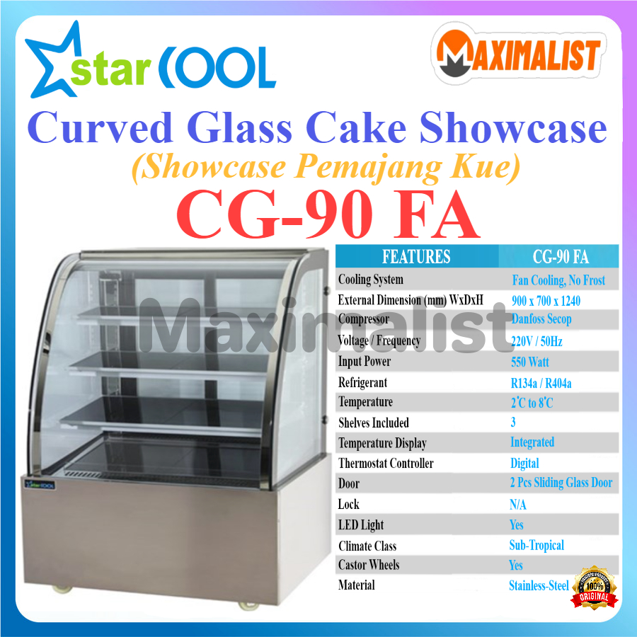 STARCOOL CG-90FA CG-120FA CG-150FA CG-180FA Curved Glass Cake Showcase / Pemajang Kue Cocok Untuk Ba