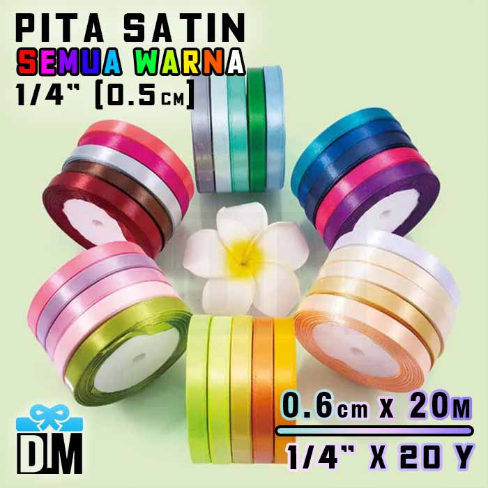 

Pita satin kado hadiah bingkisan 1/4 inch 0.65 cm Warna Warni Lengkap Pink Putih Abu Silver Hitam Krem Ivory Gelap