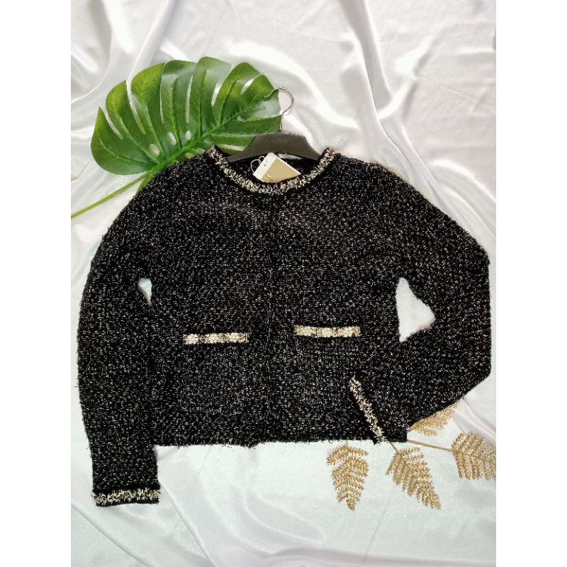 Cardigan Gaya Korea Bahan Tweed