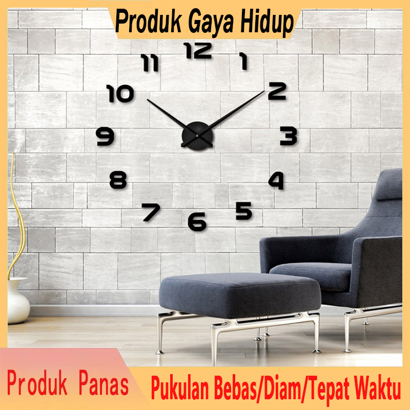 Jam Dinding 3D DIY Angka Latin Minimalis/Jam Dinding Raksasa/Jam Dinding DIY 3 Dimensi/Jam Dinding B