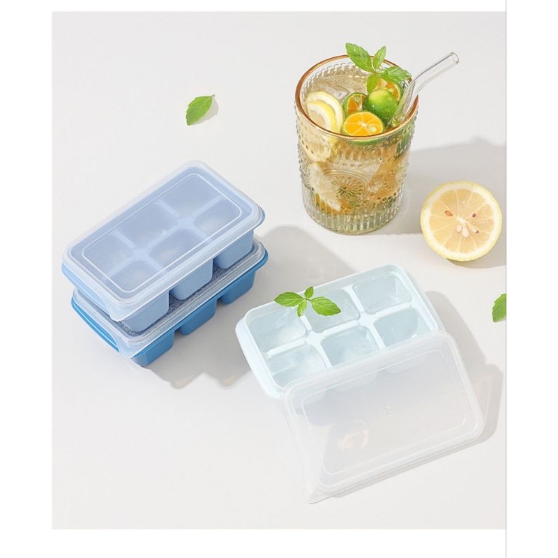 (Pimenova) Tempat Cetakan Es Batu Silikon 6 Grid+Tutup Ice Cube Maker Food Grade