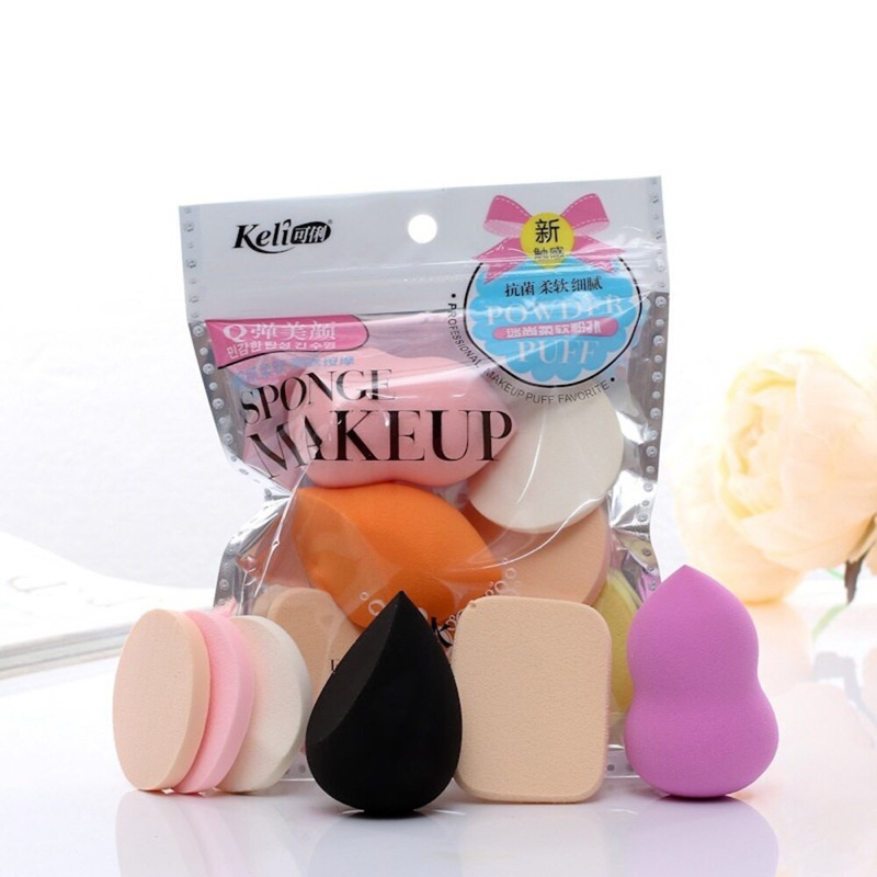 Beauty Blender Sponge Bedak Isi 6 Pcs Powder Puff Foundation Makeup Puff Wajah Berbagai bentuk
