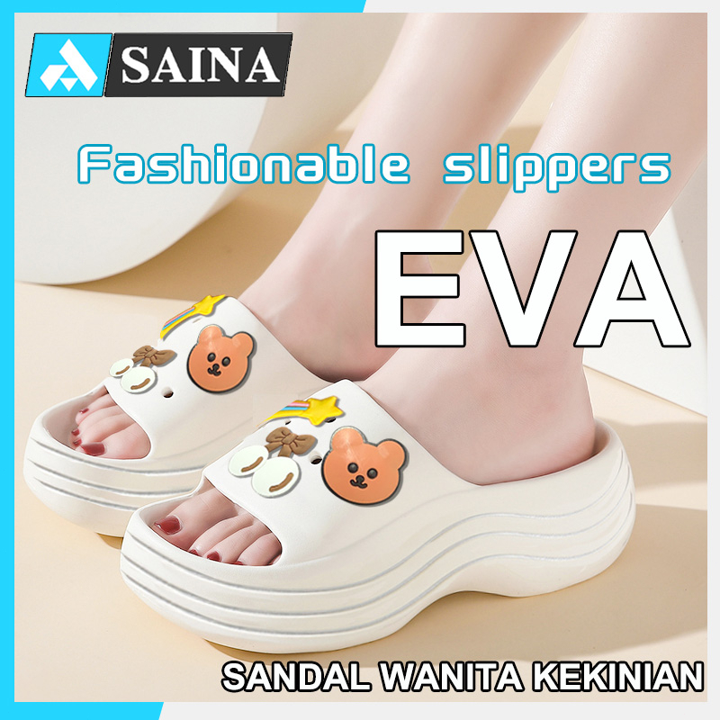 Sandal Wanita Wedges Import 2023 Sandal Fuji Jelly Jibbitz Baim Selop Rumah Karet Empuk Platform Tebal Anti Slip Eva