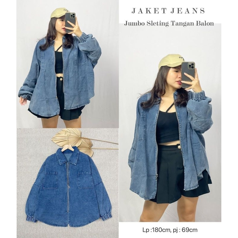 MDLV ~ Jaket Jeans Jumbo Sleting Tangan Balon Premium Jaket Jeans Import Good Quality Women Jeans Jaket Fashion Import