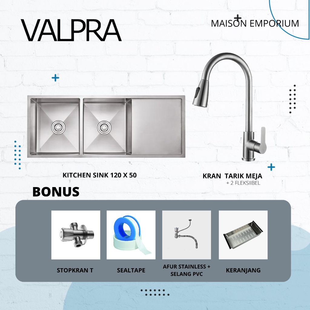 Kitchen Sink Valpra 120x50 cm / Bak Cucc Piring Stainless 12050 Double VHE12050 chrome