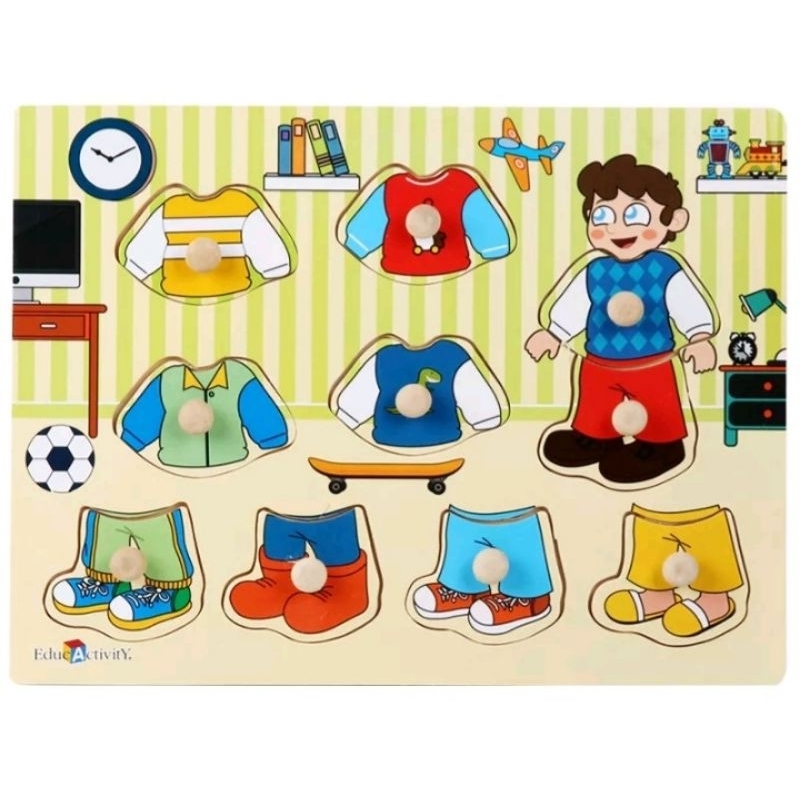 GE TOYS PUZZLE GANTI BAJU/MAINAN MOTORIK HALUS/ALAT TERAPI WICARA