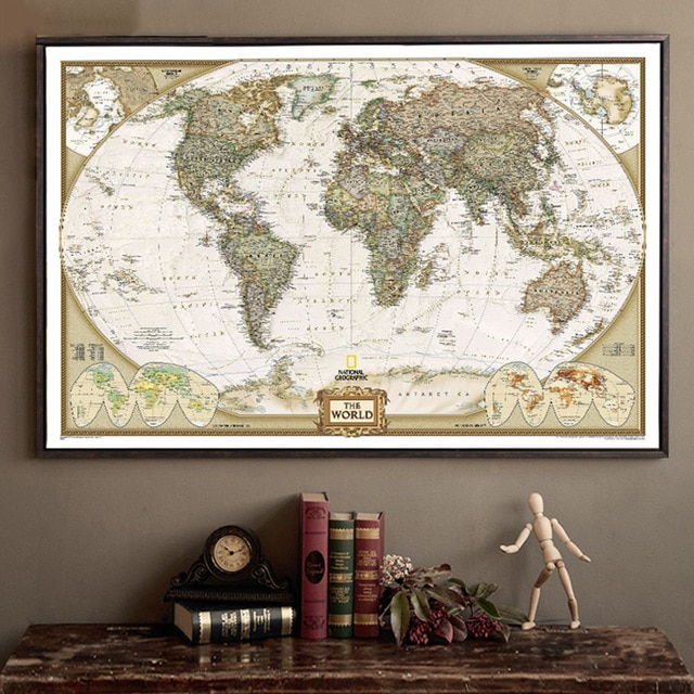 Poster Peta Dunia Large Vintage World Map 103 x 69 cm - No Color