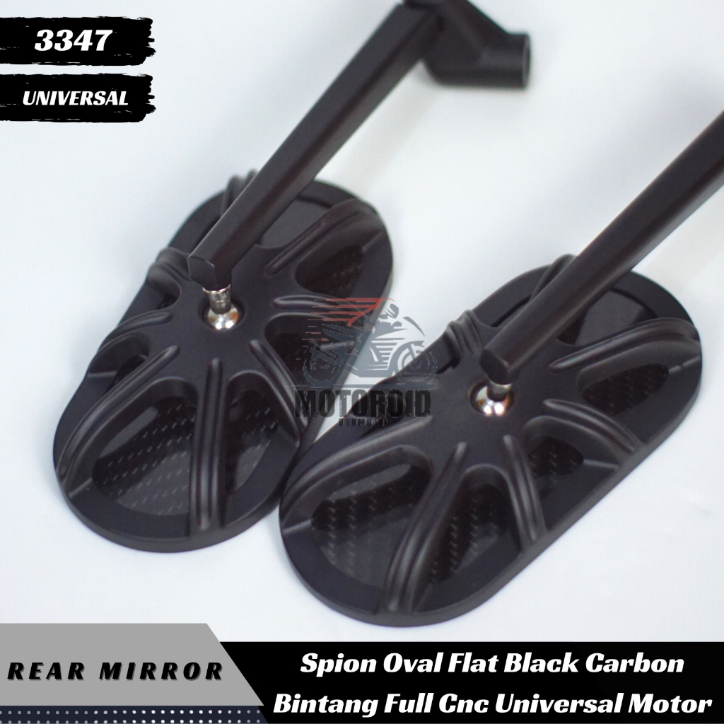 Spion Bintang Oval Carbon Black HY Full Cnc Universal