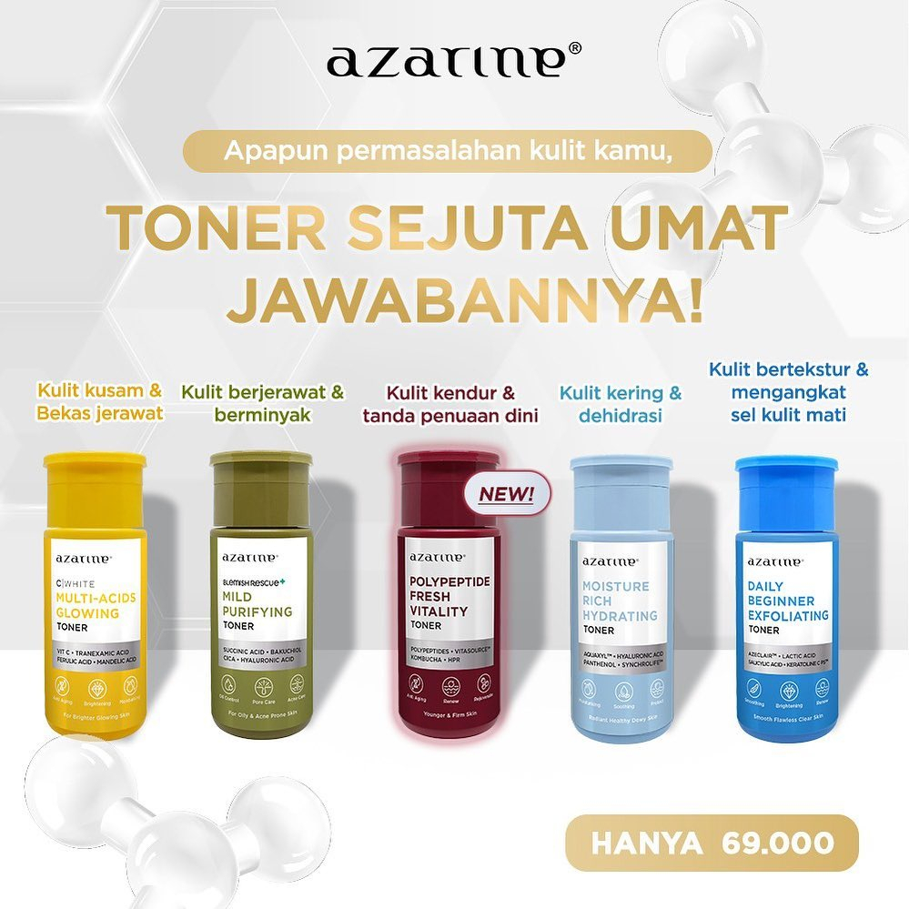 Azarine Toner Series - Multi Acid Glowing Toner - Mild Purifying Toner - Exfoliating Toner - Rich Hydrating Toner - Polypeptide