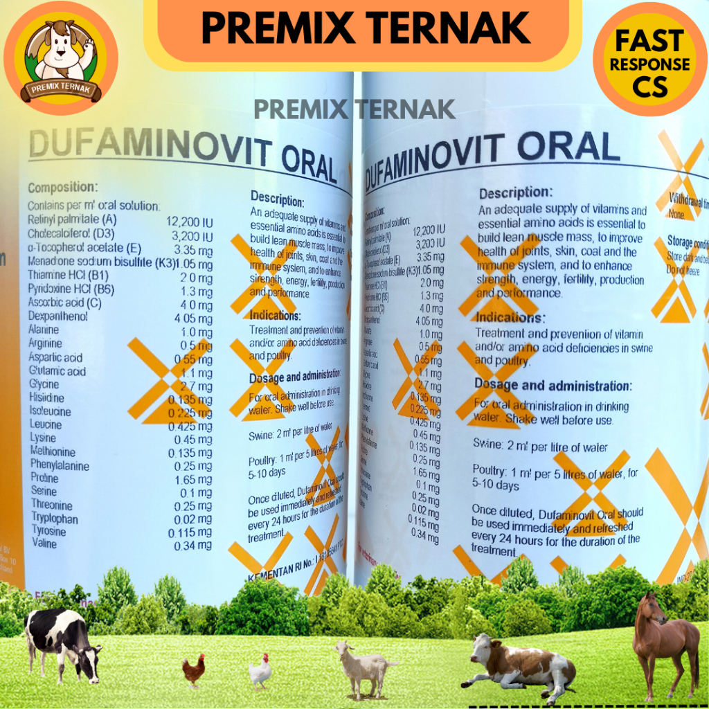 DUFAMINOVIT ORAL - Multivitamin dan Asam Amino konsentrasi tinggi untuk Ayam Sapi Domba Kambing Babi