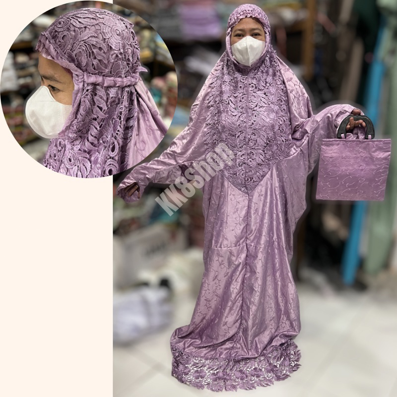 Mukena Dewasa Terusan Sutra Jepang / Katun Jepang Premium Prada Renda Melati / Mukena Terusan Sahrin