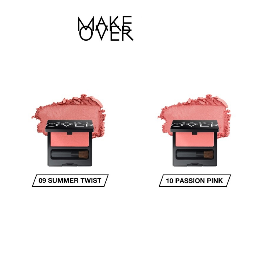 MAKE OVER Blush On Single Indonesia / 6g / Suitable For All Skin Tone / Easy To Blend Buildable Pigment / Brush Applicator / Pressed Powder Blushon Blusher Bedak Perona Pipi / Shade Warna 01 02 03 04 05 06 07 08 09 10 / Cosmetic Makeup Face Make Up Series