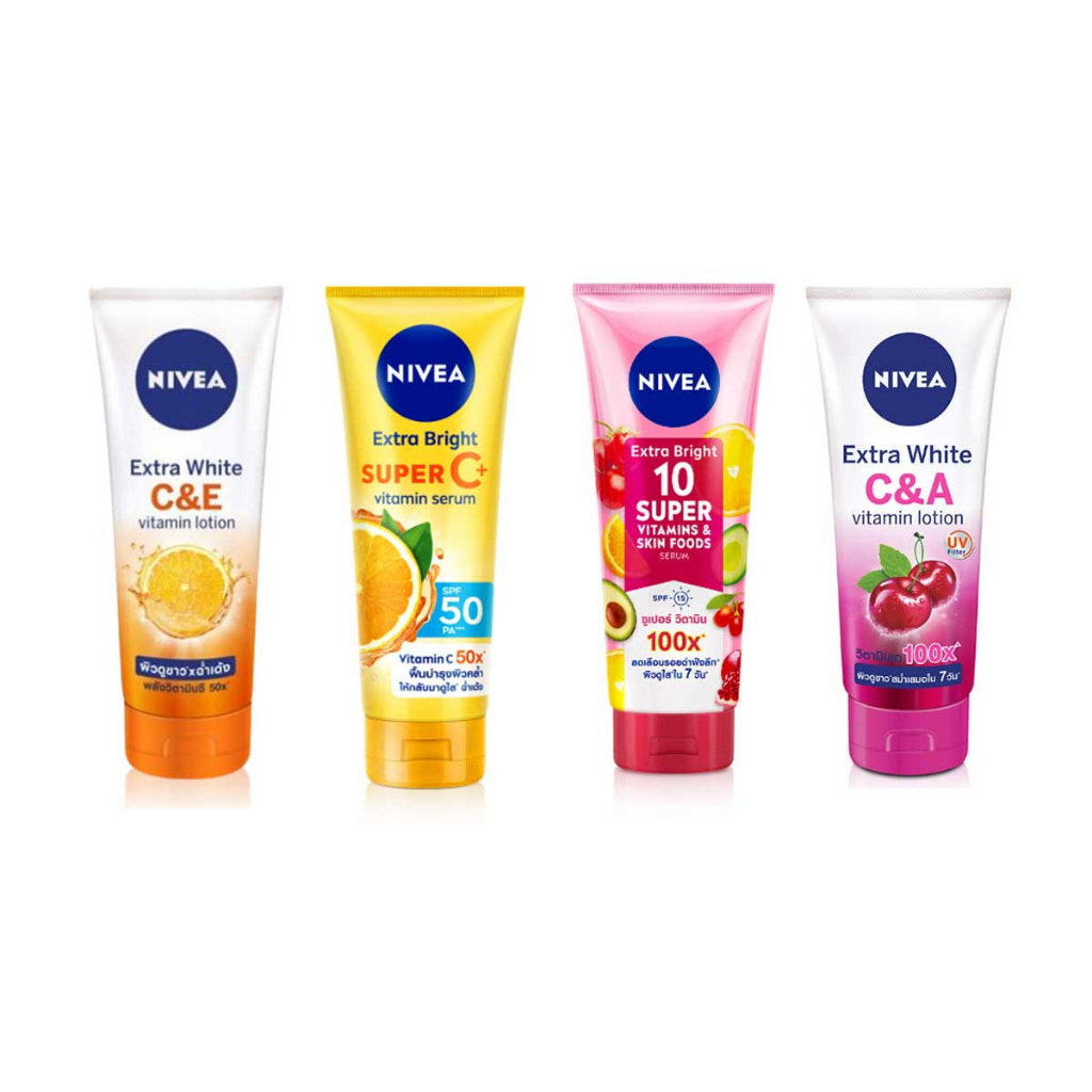 NIVEA Extra White C&amp;E Vitamin Lotion- Extra Bright 10 Super Vitamins &amp; Skin Food Serum - Care Protect - Radiant Smooth - Night Nourish