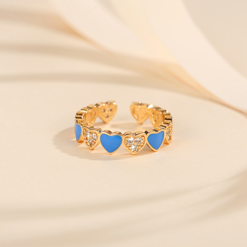 Y035 【Barang spot】Cincin Titanium Wanita Hati Lapis Emas Anti Karat Couple Muda Korea Adjustable Cincin