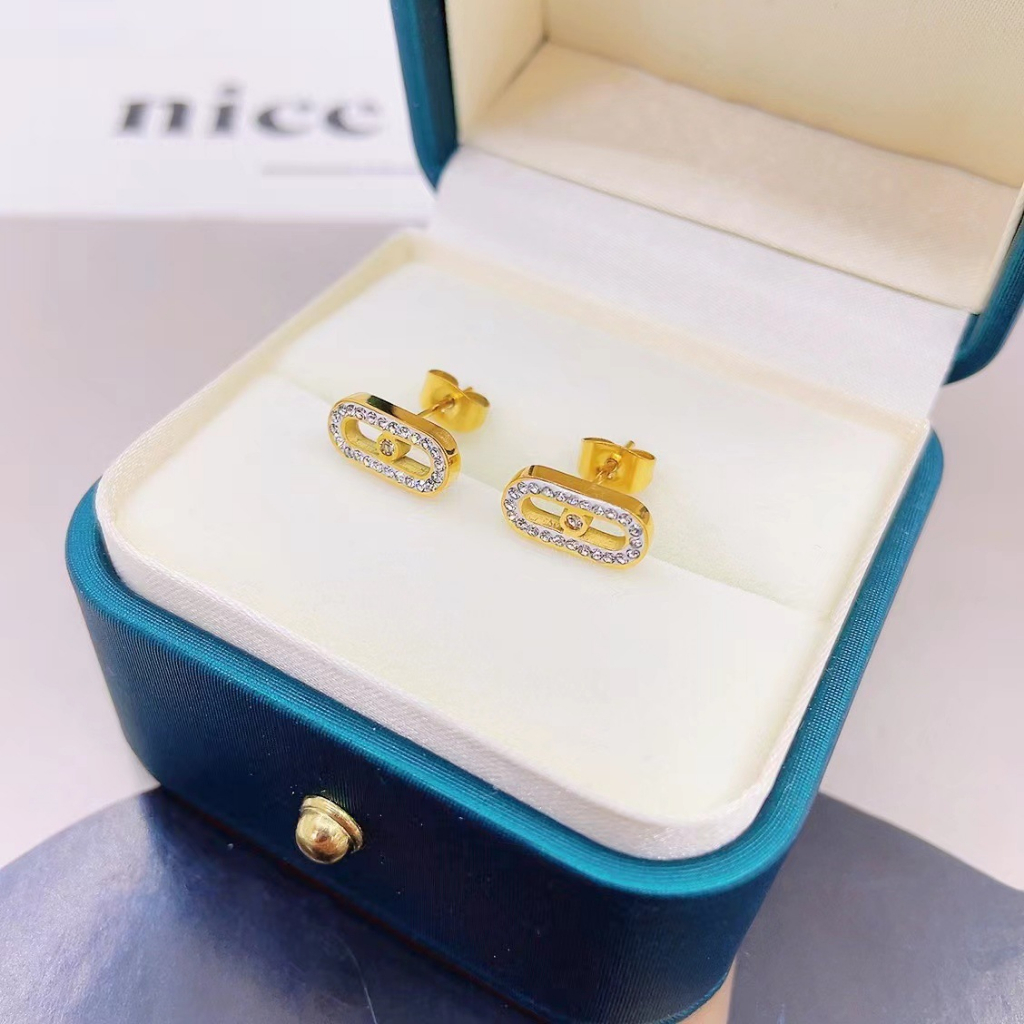 Anting stud oval zircon titanium anti karat harga grosir bisa cod