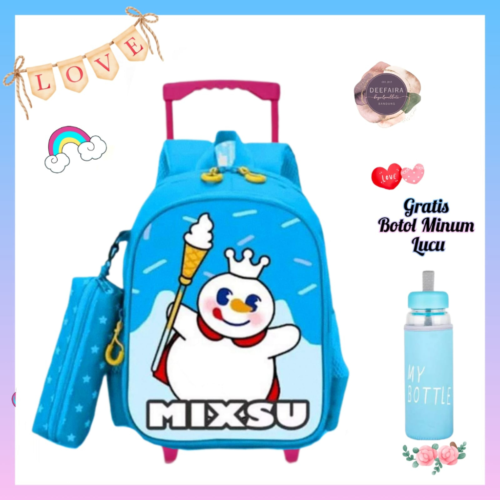 Tas Ransel Troli Anak Perempuan Model Mixx UI Terlaris Gratis Botol Minum Untuk Tk Paud &amp; Sd