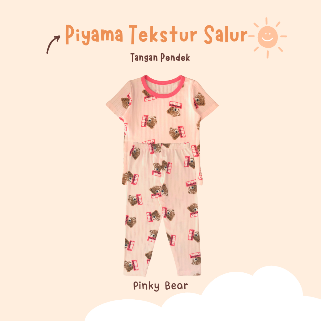 Piyama Anak Tekstur Salur Lengan Pendek Piyama Bayi Baju Tidur Anak-Anak Usia 1-10 tahun