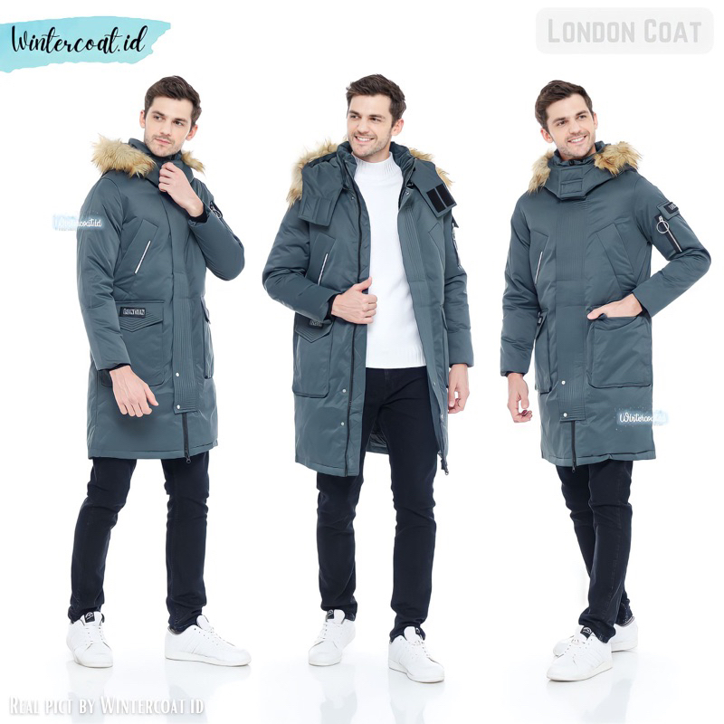 Men long winter coat padded padding jacket panjang london musim dingin pria jaket cowok waterproof snow salju thermal import