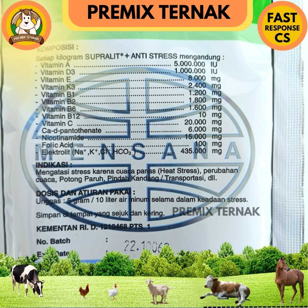 SUPRALIT PLUS 100 gram - Vitamin anti stress pada ayam petelur pedaging broiler layer unggas - Vitamin ayam