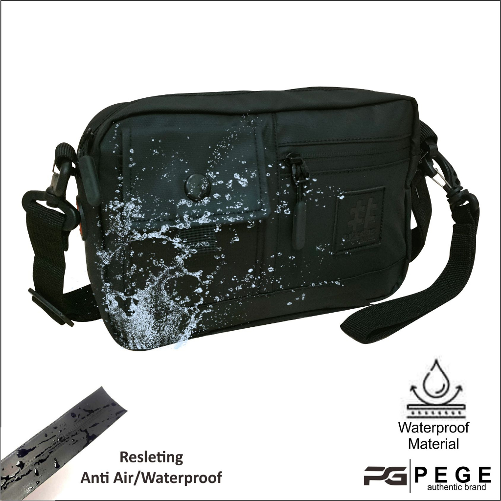 Tas Selempang Pria PEGE Shiroi Model 2in1 Bahan Bimo Waterproof AntiAir Model Polos - PG 8964