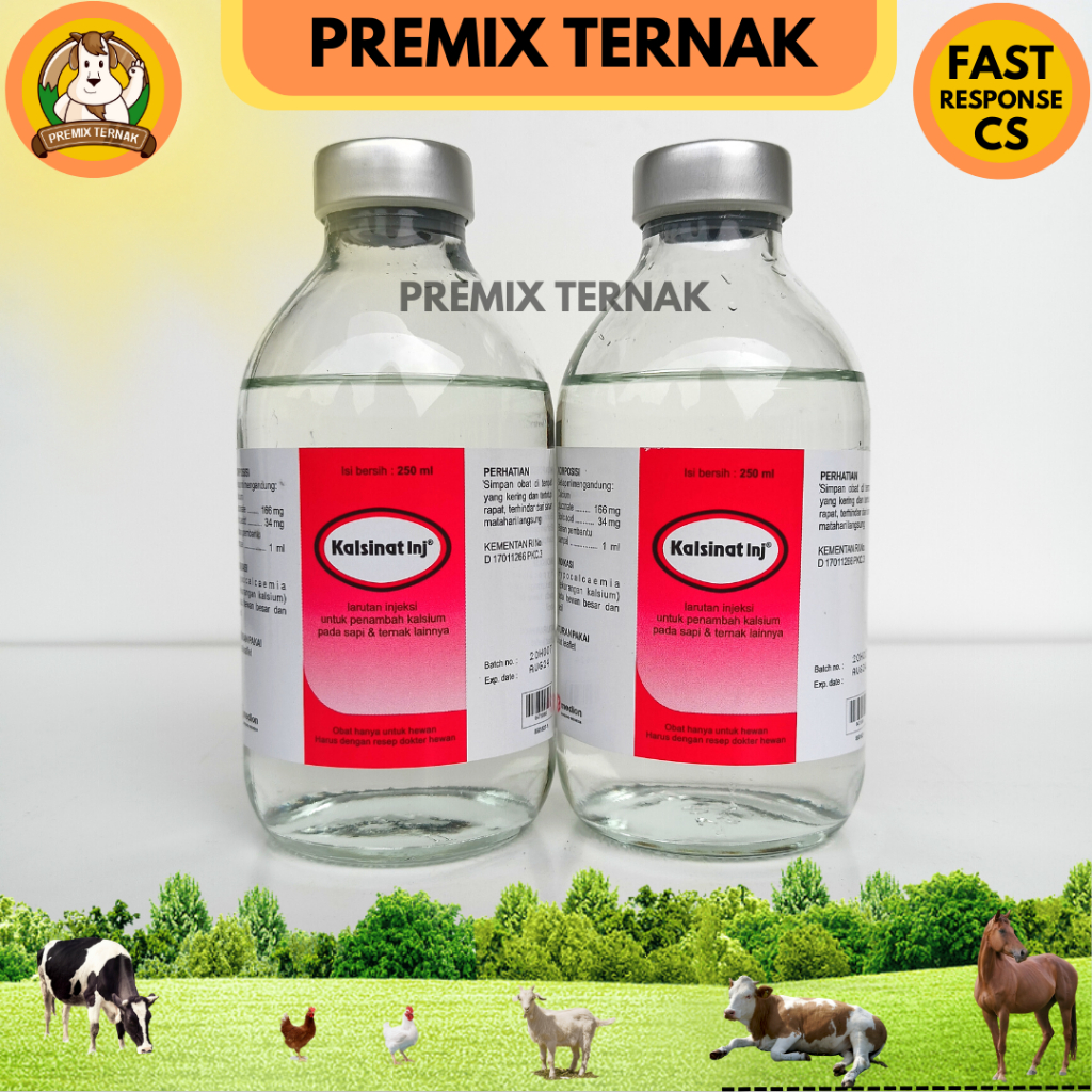 KALSINAT INJ 250ml - Obat untuk hipokalsemia milk fever pada sapi - Penambah kalsium sapi dan hewan lainnya
