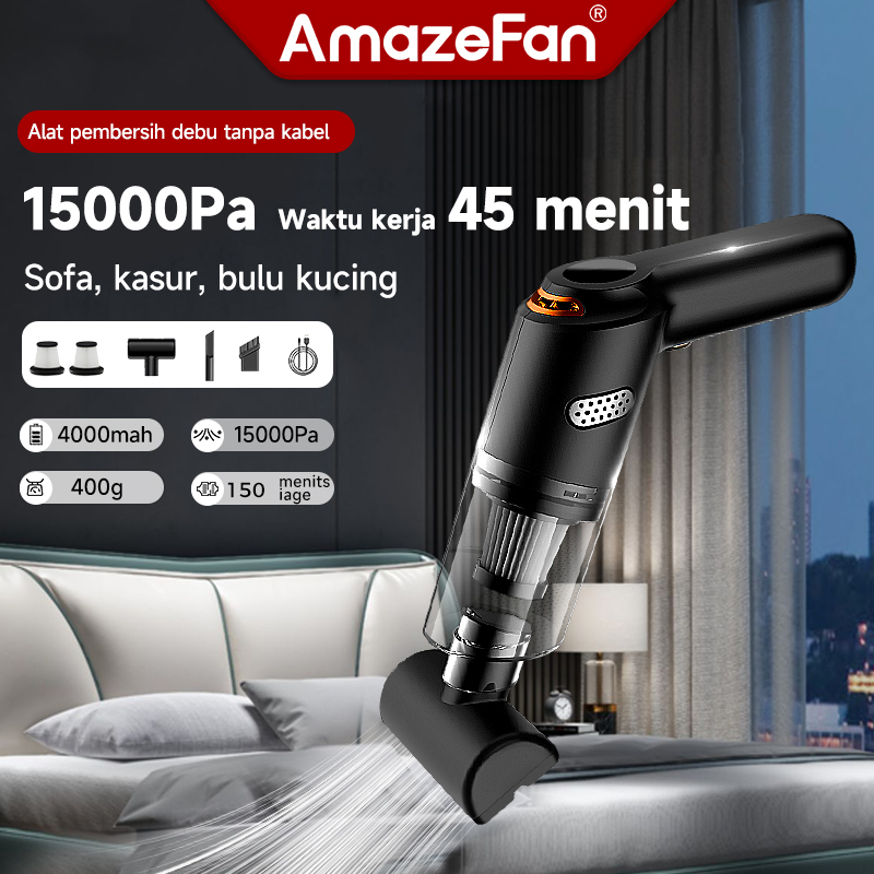 AmazeFan 15000Pa Vacum Cleaner alat penyedot debu portabel alat penyedot debu mobil Mini Wireless vacuum cleaner lantai Pembersih penyedot debu kasur USB rumah vakum vakum penghisap pembersih bulu kucing penghilang bulu baju