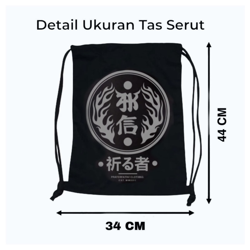 RFD - Tas Serut Kanzi - Tas Tali serbaguna 44cm X 34cm - StringBag - Tas serut sekolah dan olah raga - tas serut unisex