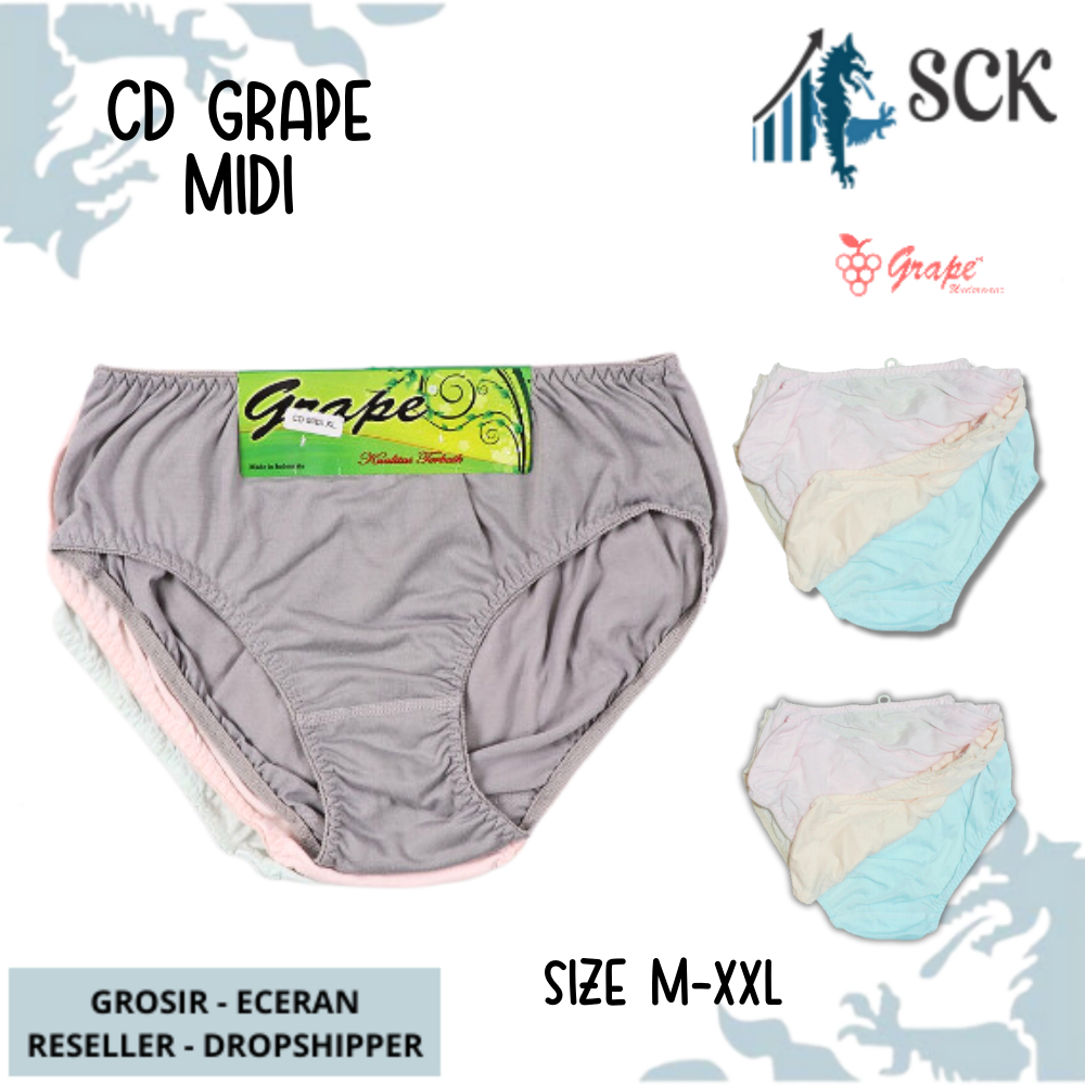 [ISI 3] Celana Dalam GRAPE MIDI Halus / CD Ukuran M-XXL Bahan Katun / Pakaian Dalam Wanita Aneka Warna Grosir - sckmenwear GROSIR