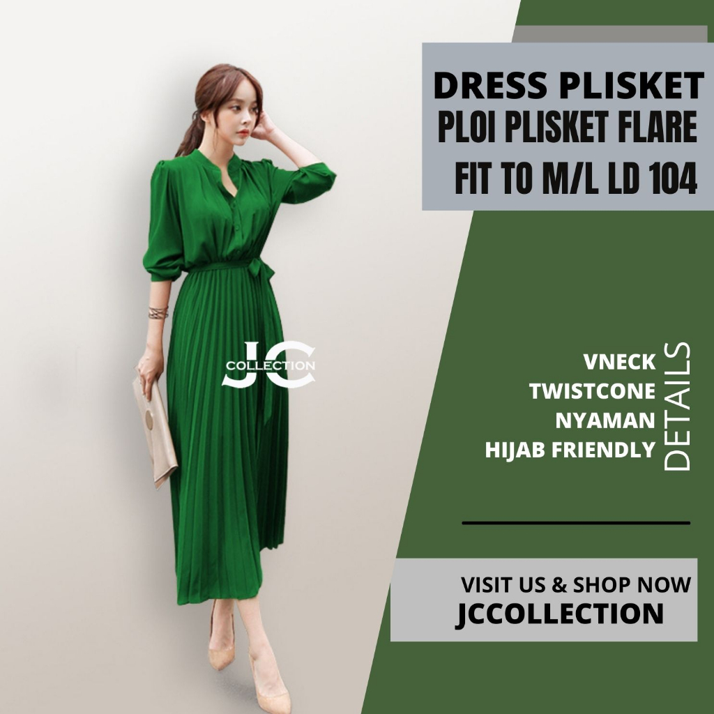 Long Dress Ploi plisket lengan panjang wanita gaya korea Peacce  - JCCollections