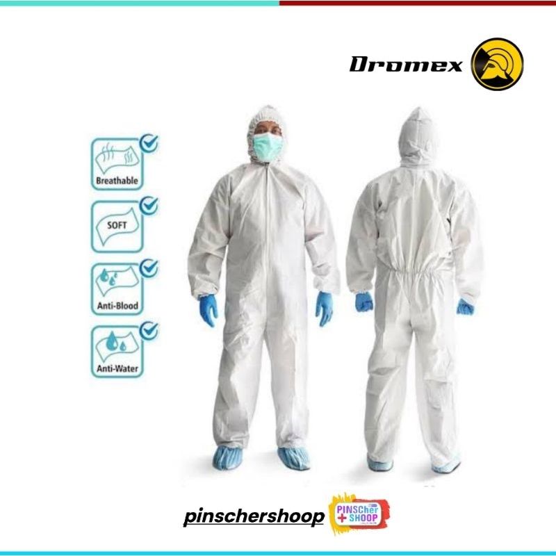 Baju Hazmad Dromex Coverall Disposible Micropous 75 gsm