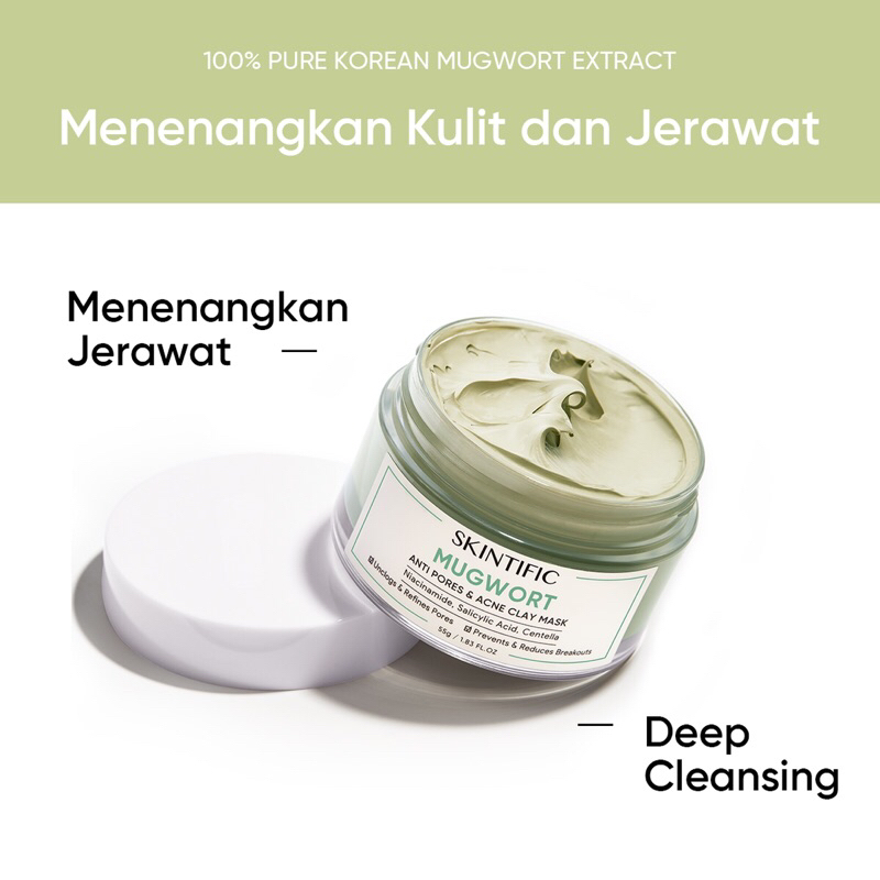 [BISA COD] SKINTIFIC Mugwort Anti Pores &amp; Acne Clay Mask - Masker Skintific Mugwort - Skintific Mugwort - Masker Wajah Beruntusan